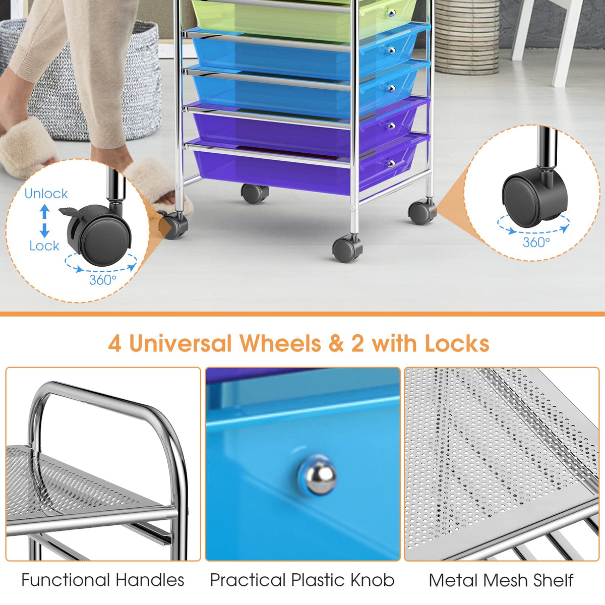 10 Drawer Rolling Storage Cart Organizer R5455
