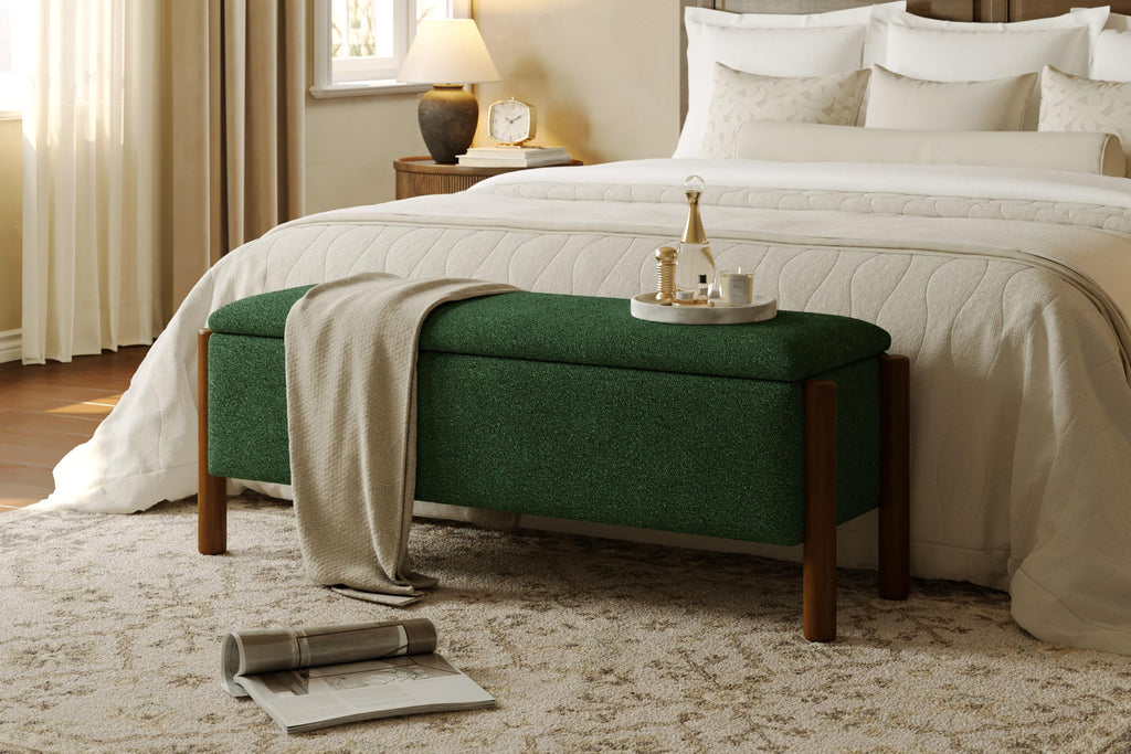Green Fabric Upholstered Storage Bench P253714