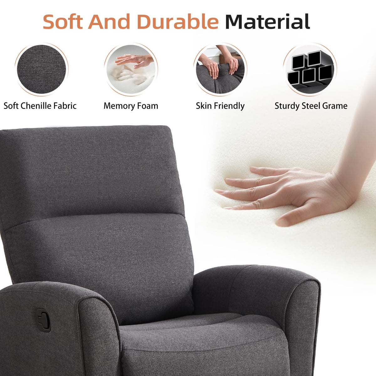 Manual Chenille Swivel Rocker Recliner A93025