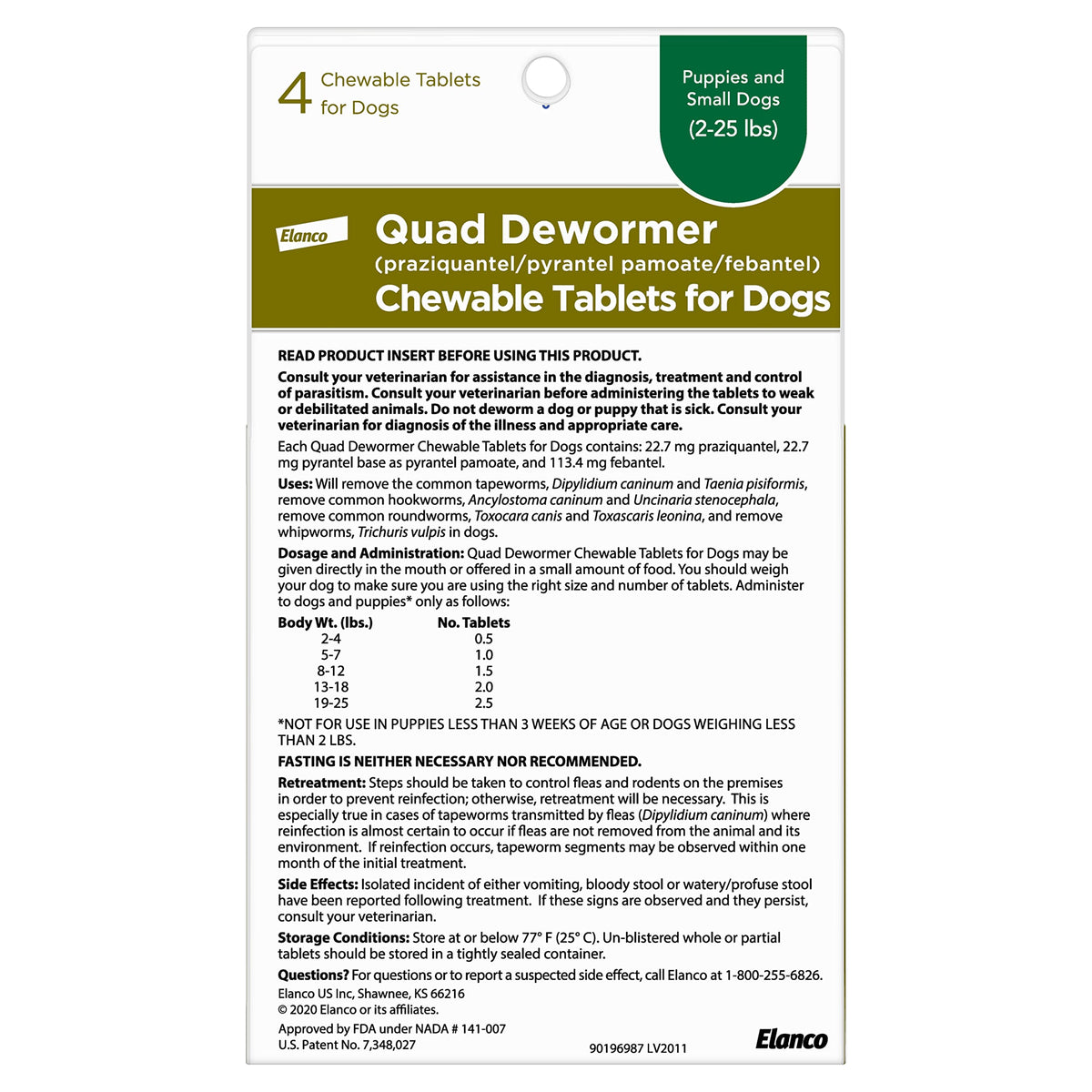 Chewable Dewormer for Small Dogs, 2-25 lbs, 4 Tablets H300763