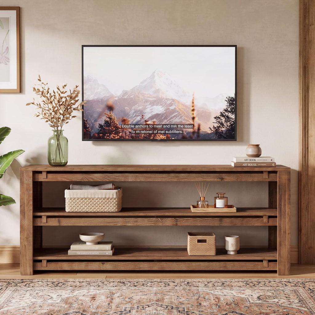63" Solid Wood 3-Tier TV Stand H552