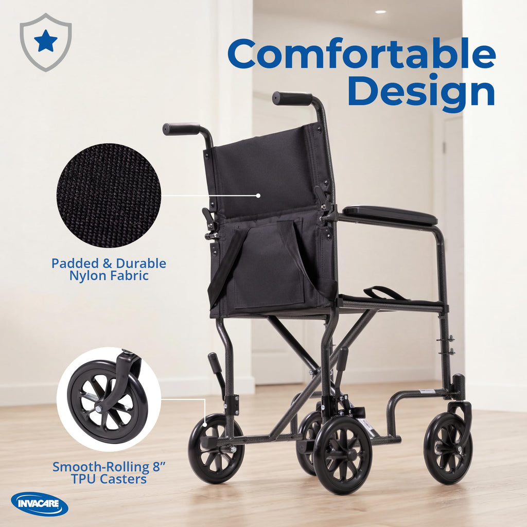 Compact Lightweight Steel Transport Wheelchair with 19in Seat U918644