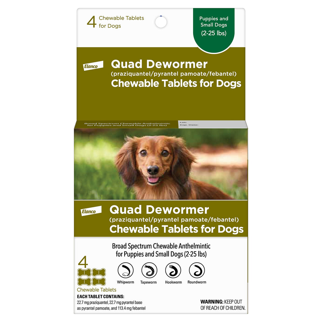 Chewable Dewormer for Small Dogs, 2-25 lbs, 4 Tablets H300763