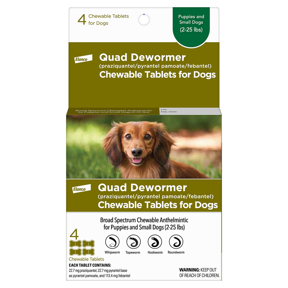 Chewable Dewormer for Small Dogs, 2-25 lbs, 4 Tablets H300763