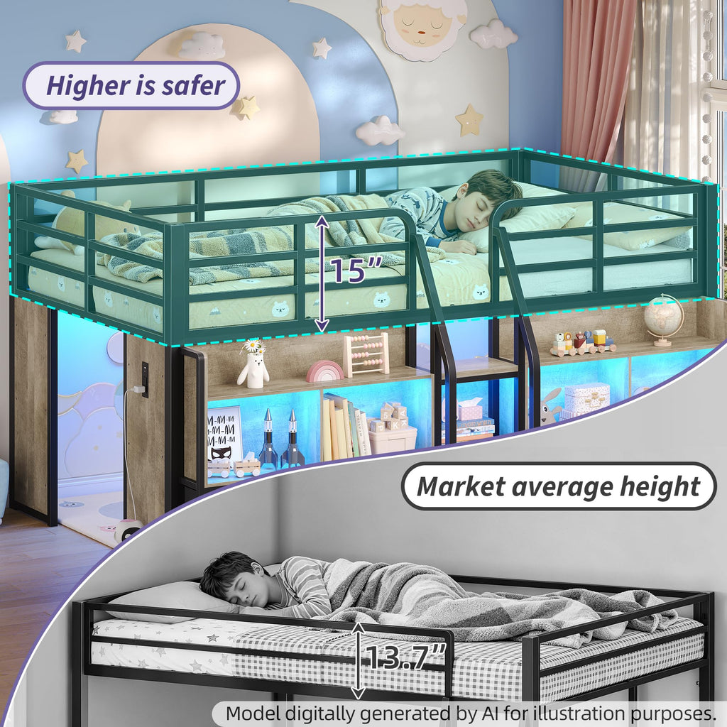 Twin Size Low Loft Bed with Storage Y653