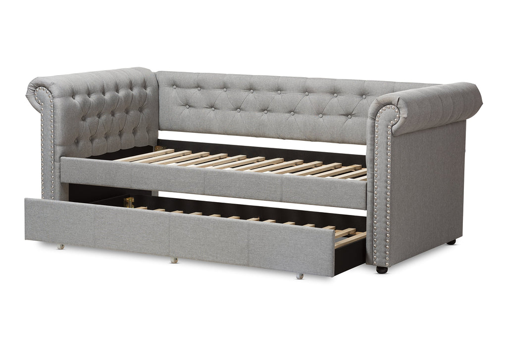 Light Beige Fabric Trundle Daybed W367