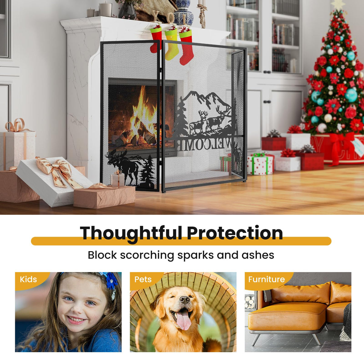 Foldable Fireplace Screen with Moose Pattern F2947