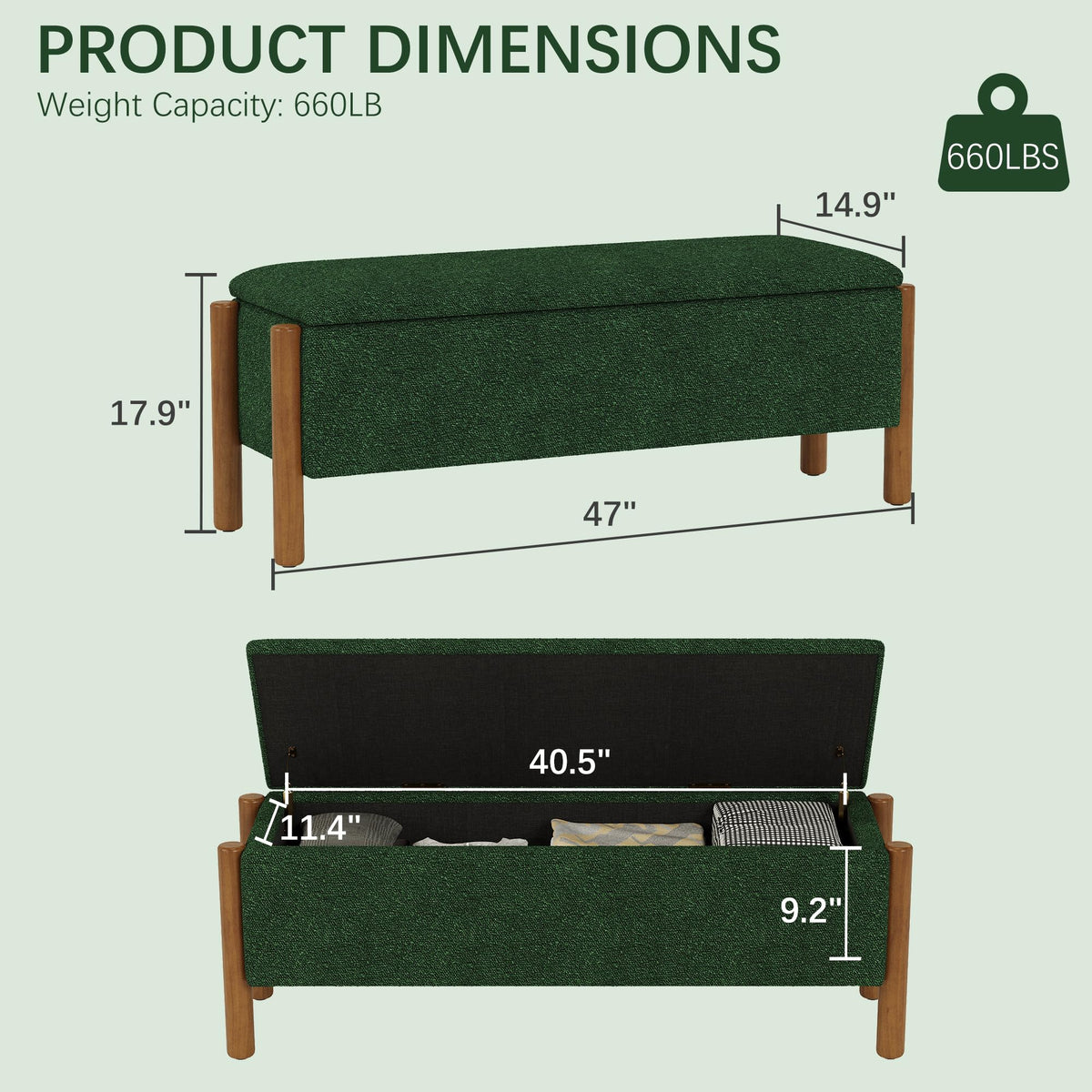 Green Fabric Upholstered Storage Bench P253714