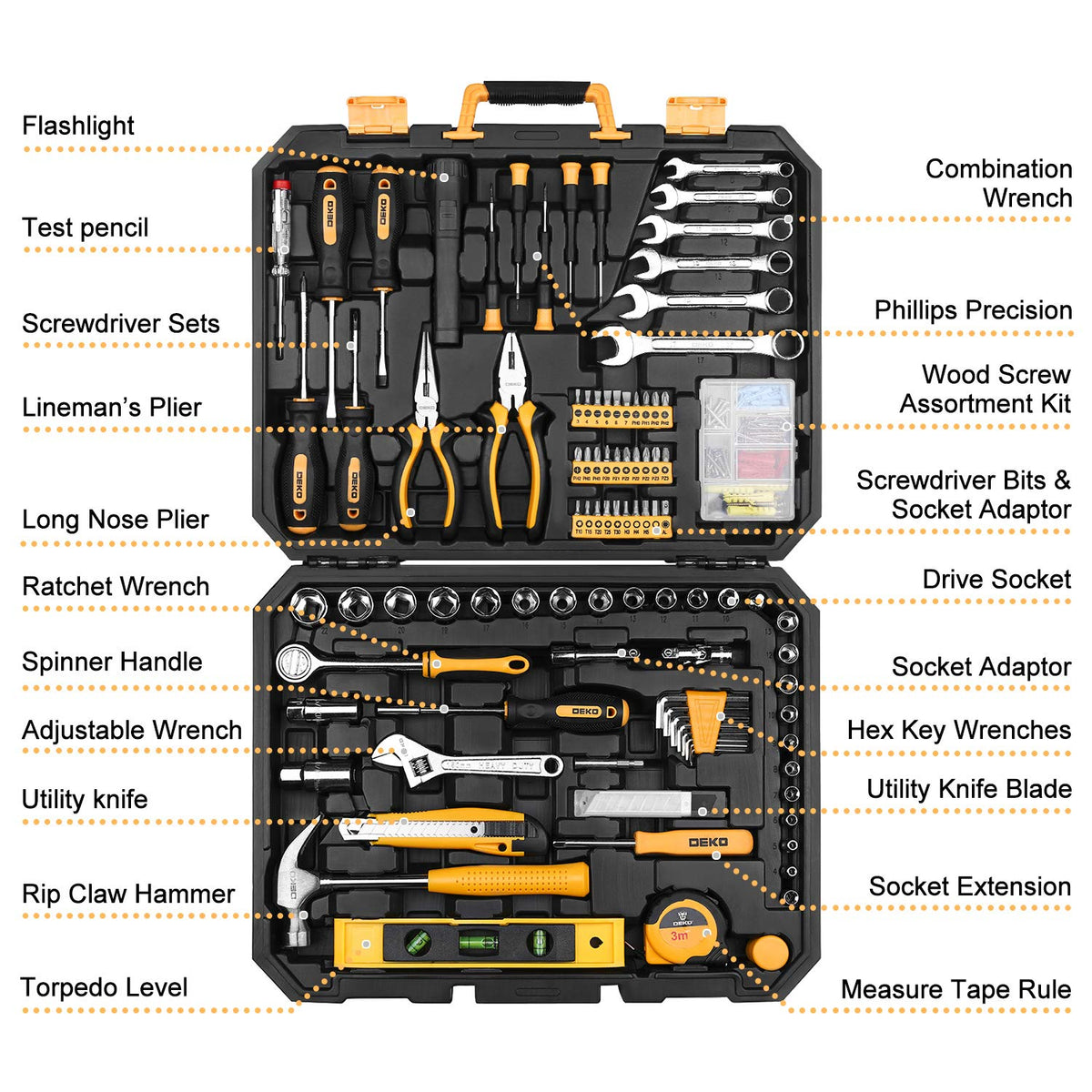 208 Piece General Household Hand Tool Kit with Toolbox Storage Case A7015