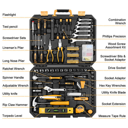 208 Piece General Household Hand Tool Kit with Toolbox Storage Case A7015