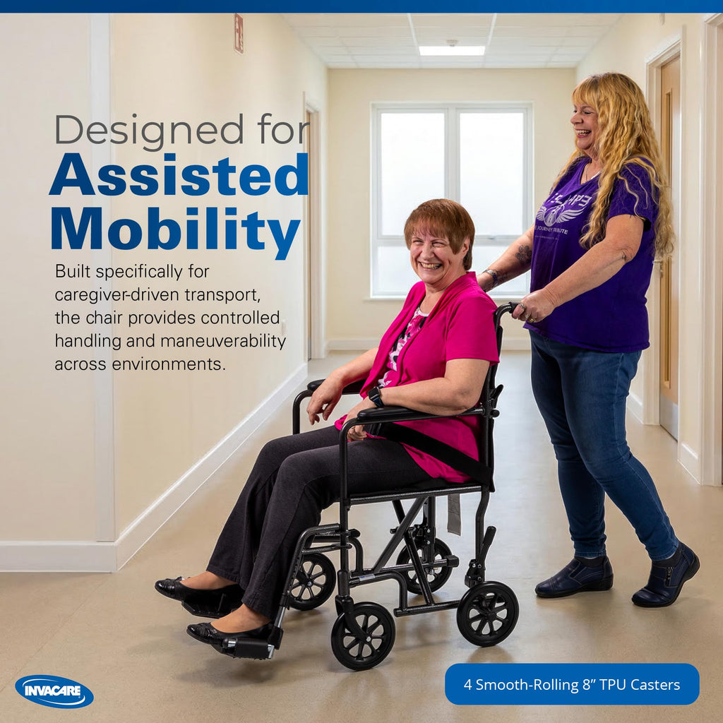 Compact Lightweight Steel Transport Wheelchair with 19in Seat U918644