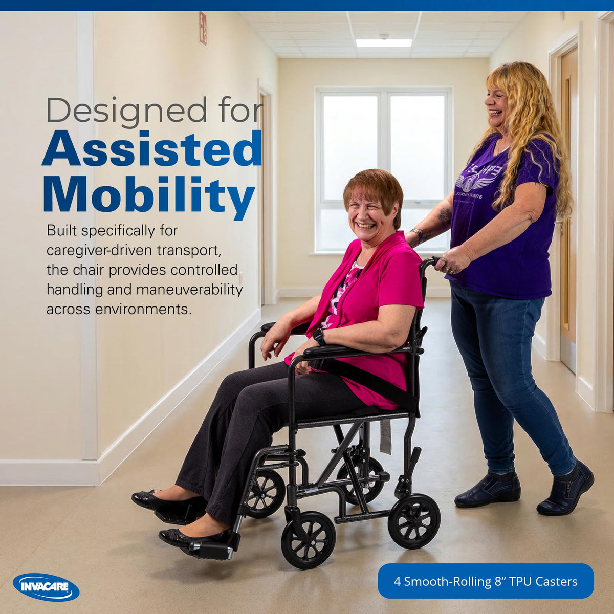 Compact Lightweight Steel Transport Wheelchair with 19in Seat U918644