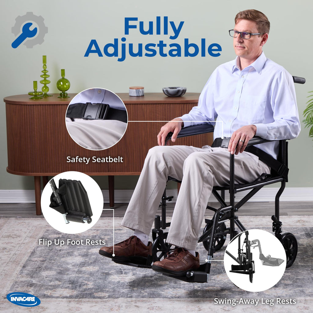 Compact Lightweight Steel Transport Wheelchair with 19in Seat U918644
