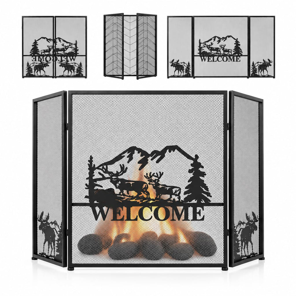 Foldable Fireplace Screen with Moose Pattern F2947