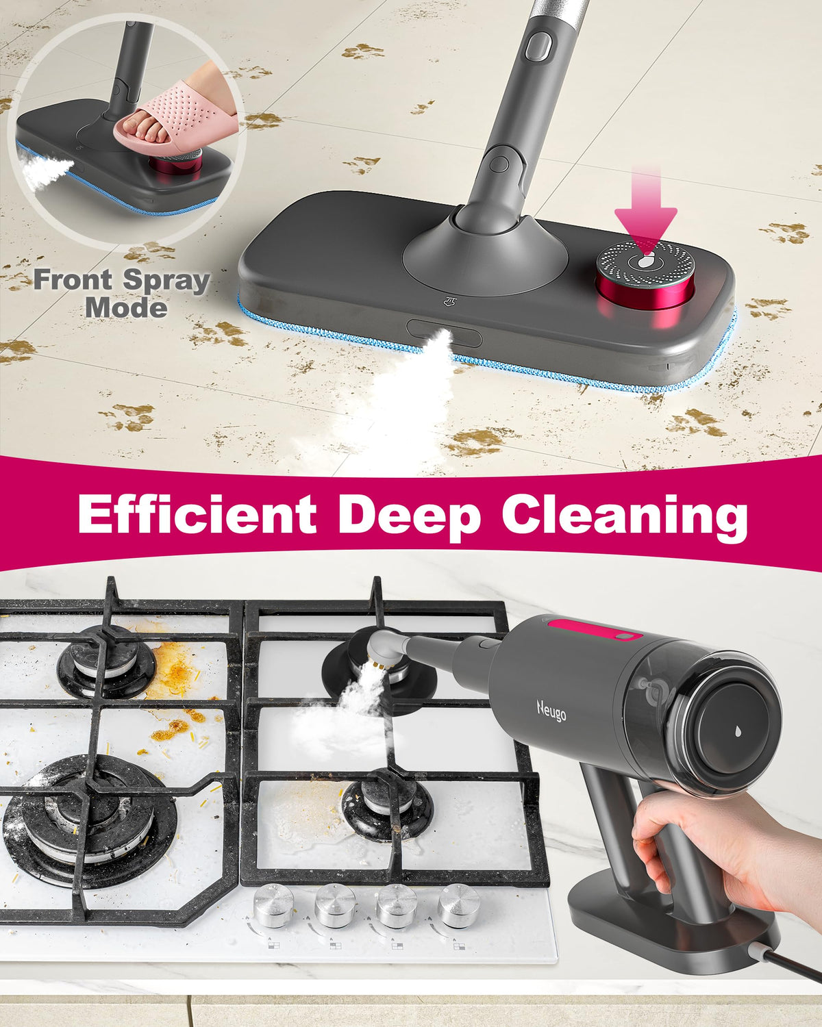 7in1 Handheld Steam Mop 1500W 23ft Cord D850678