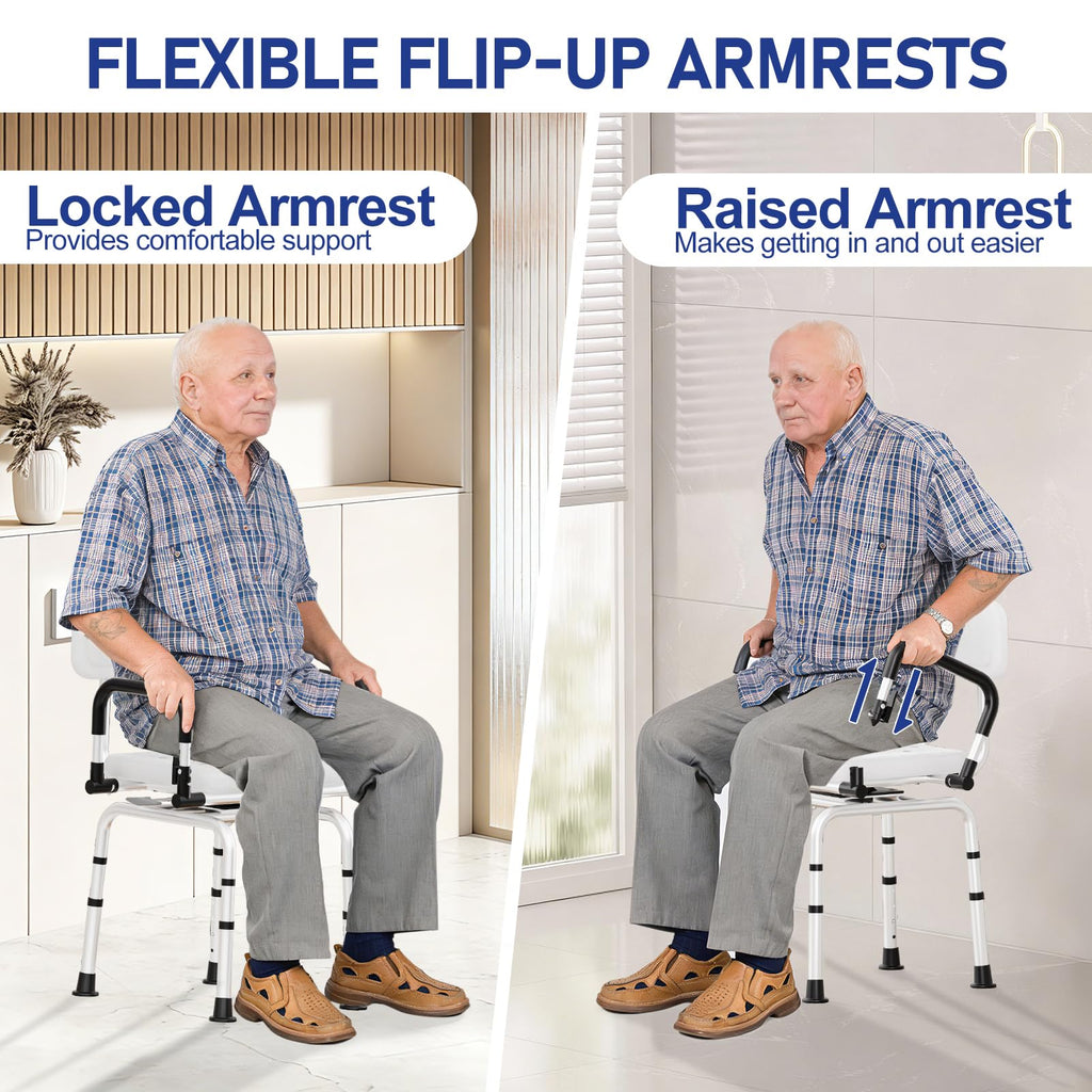 Swivel Shower Chair, 660 LBS, Adjust Height, Pivoting Arms E694
