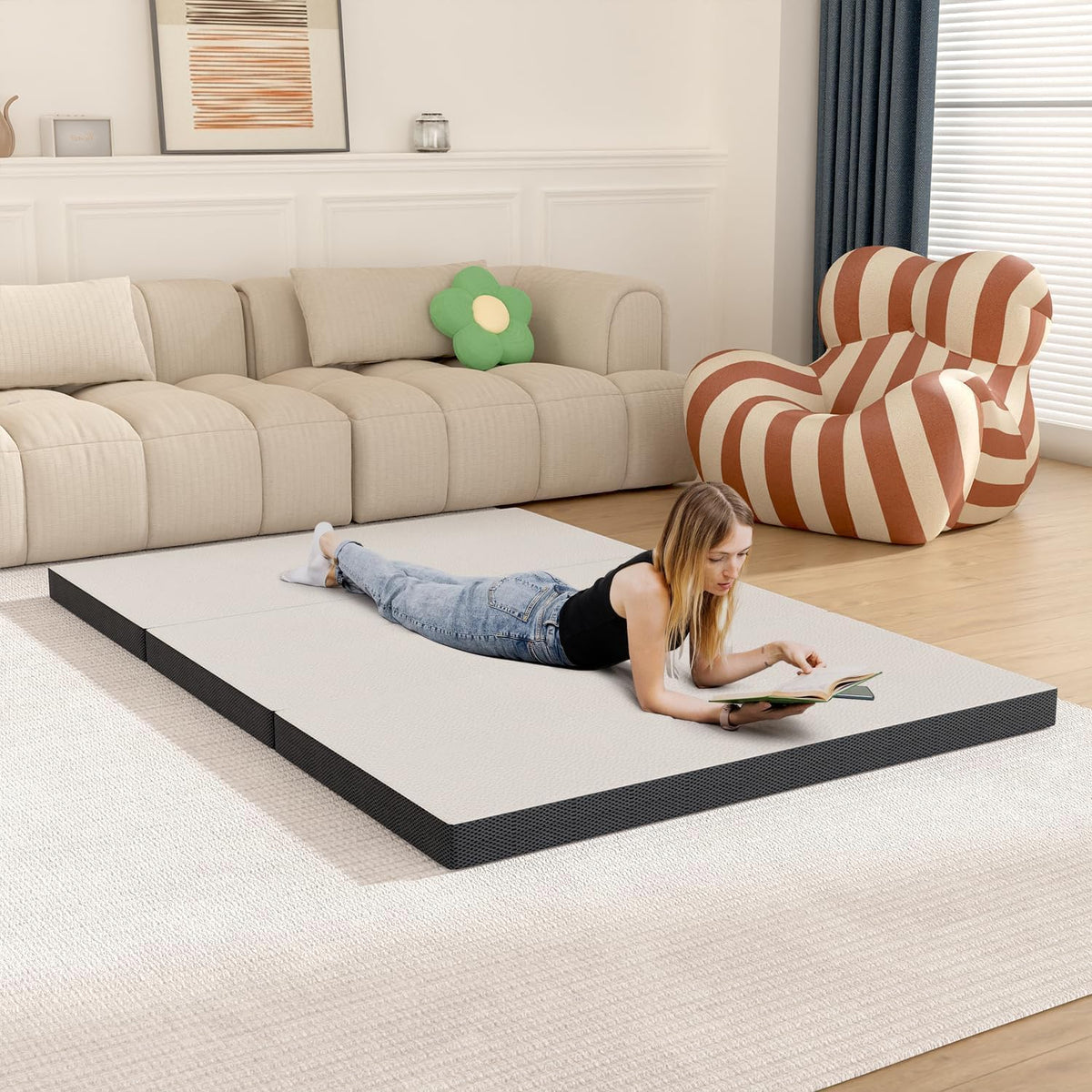 Memory Foam Folding Mattress Full 3 Inch Trifold with Washable Cover D30885