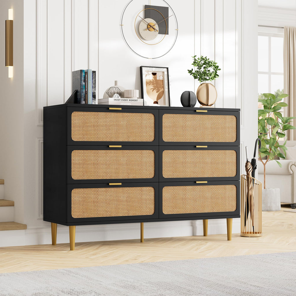 Black Rattan 6 Drawer Dresser W696301