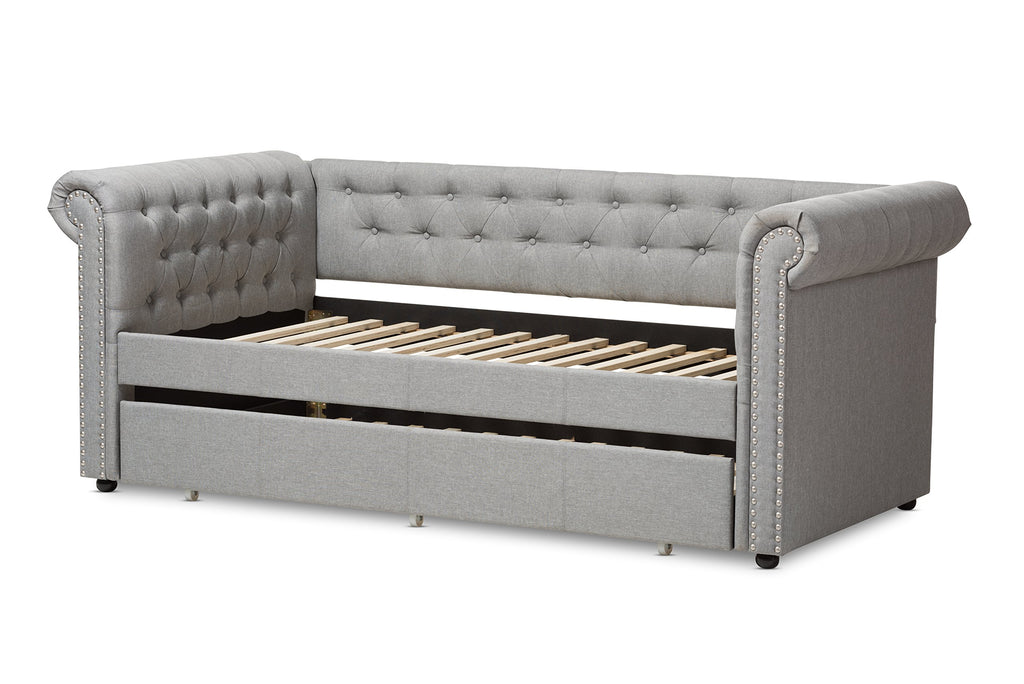 Light Beige Fabric Trundle Daybed W367