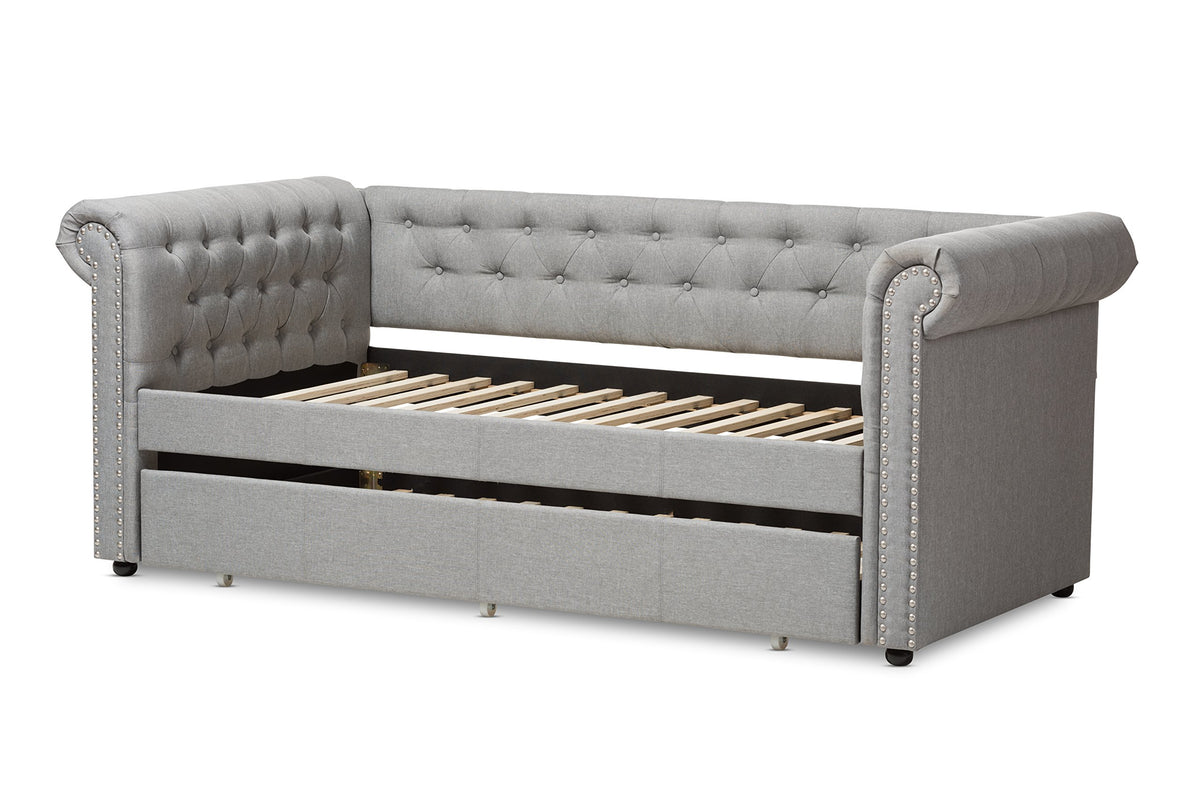Light Beige Fabric Trundle Daybed W367