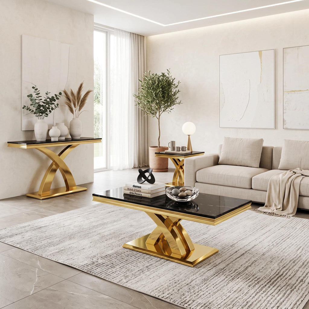 Black and Gold Coffee Table Set of 2 D3329