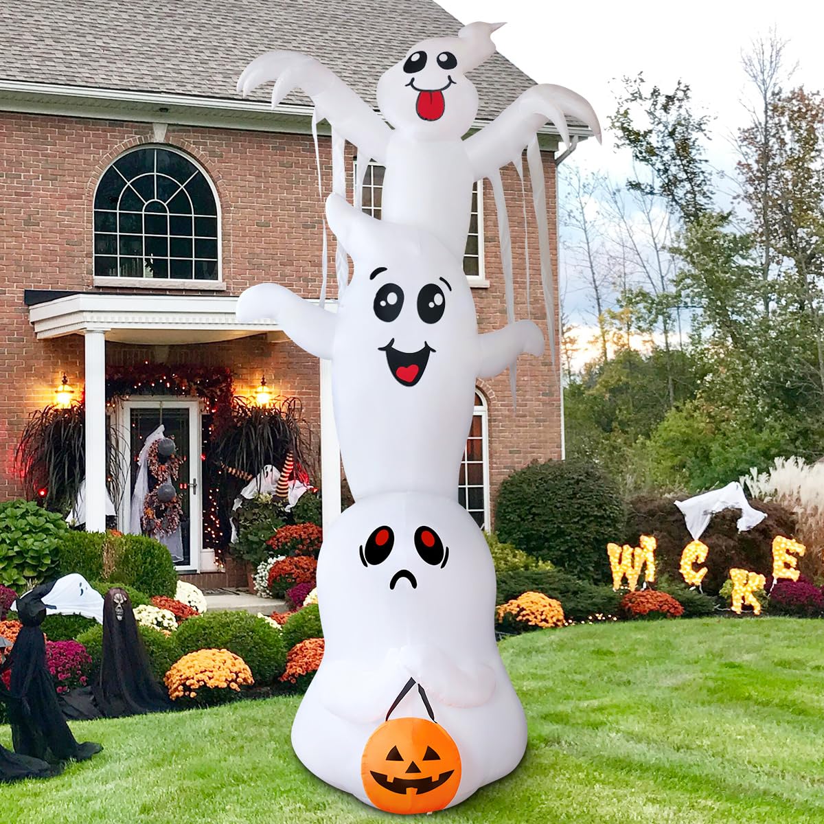 9.8 FT Halloween Inflatable Ghost Outdoor Decoration with Built-in LEDs T3873