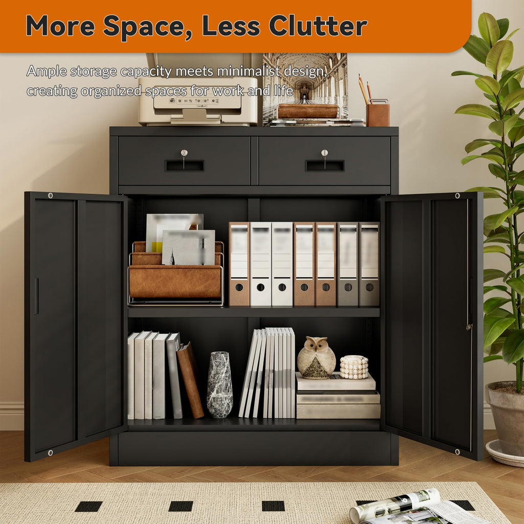 Black Metal Storage Cabinet with 2 Drawers H7371