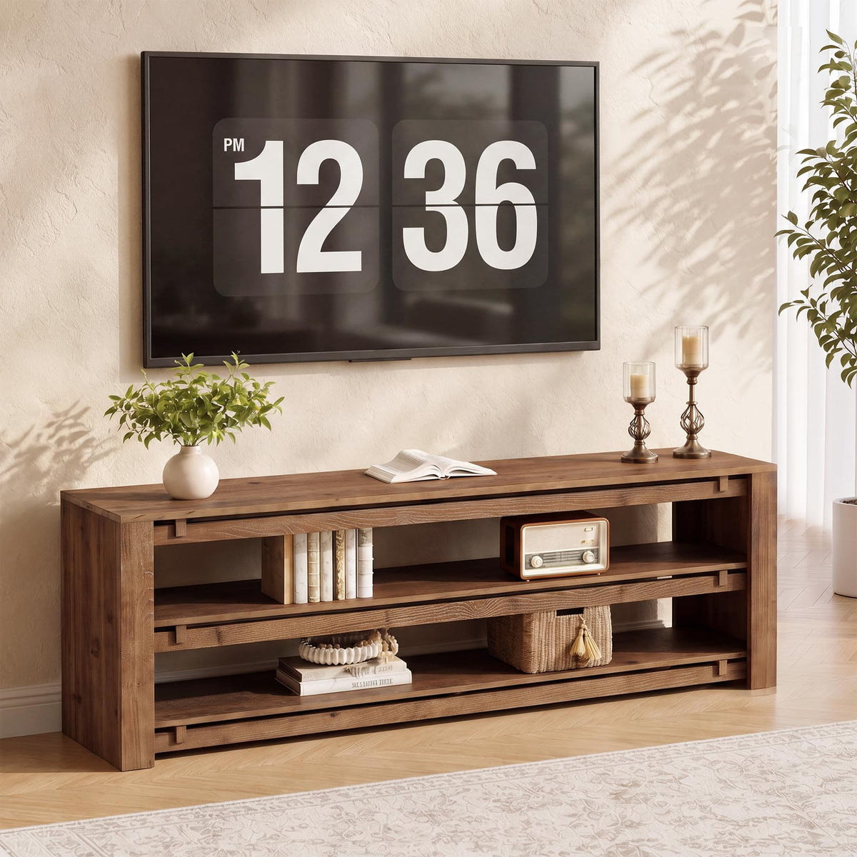 63" Solid Wood 3-Tier TV Stand H552