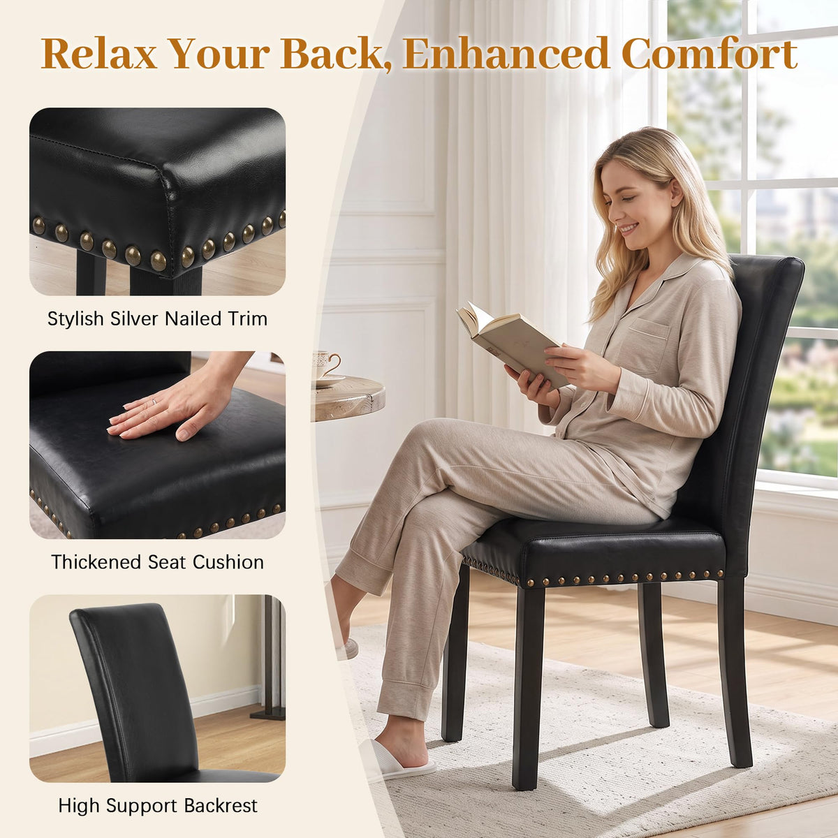 Black PU Leather Dining Chairs Set of 6 R7953