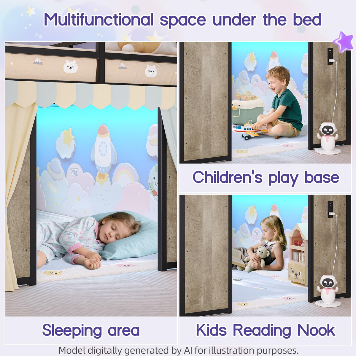 Twin Size Low Loft Bed with Storage Y653