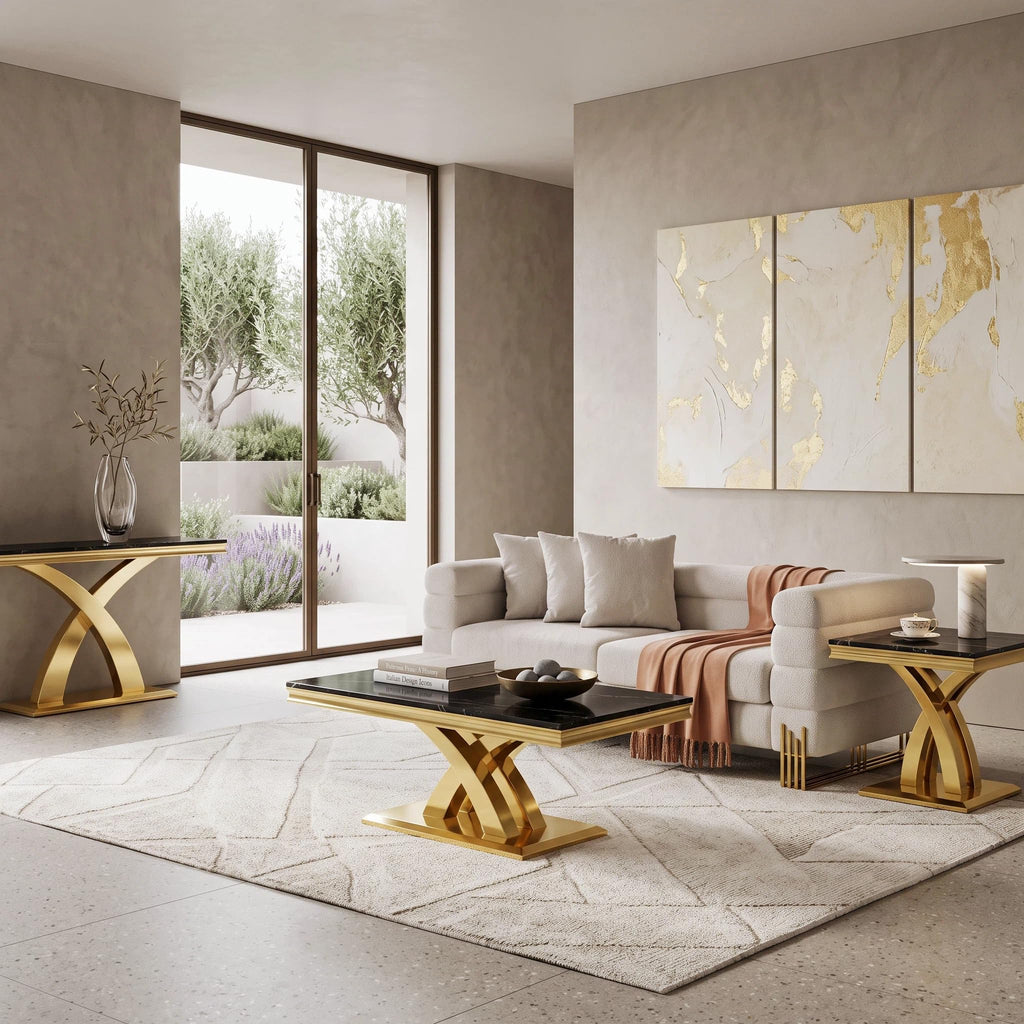 Black and Gold Coffee Table Set of 2 D3329