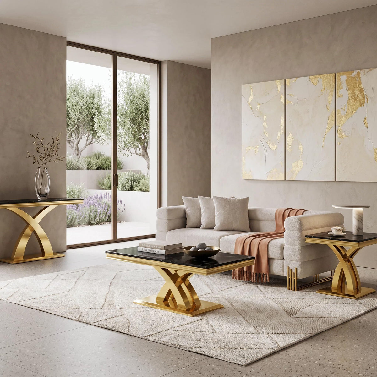 Black and Gold Coffee Table Set of 2 D3329