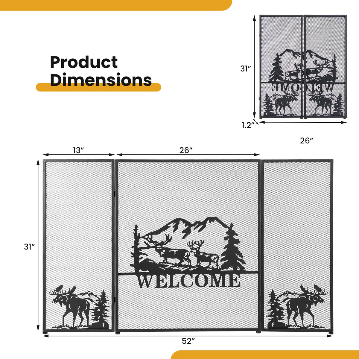 Foldable Fireplace Screen with Moose Pattern F2947