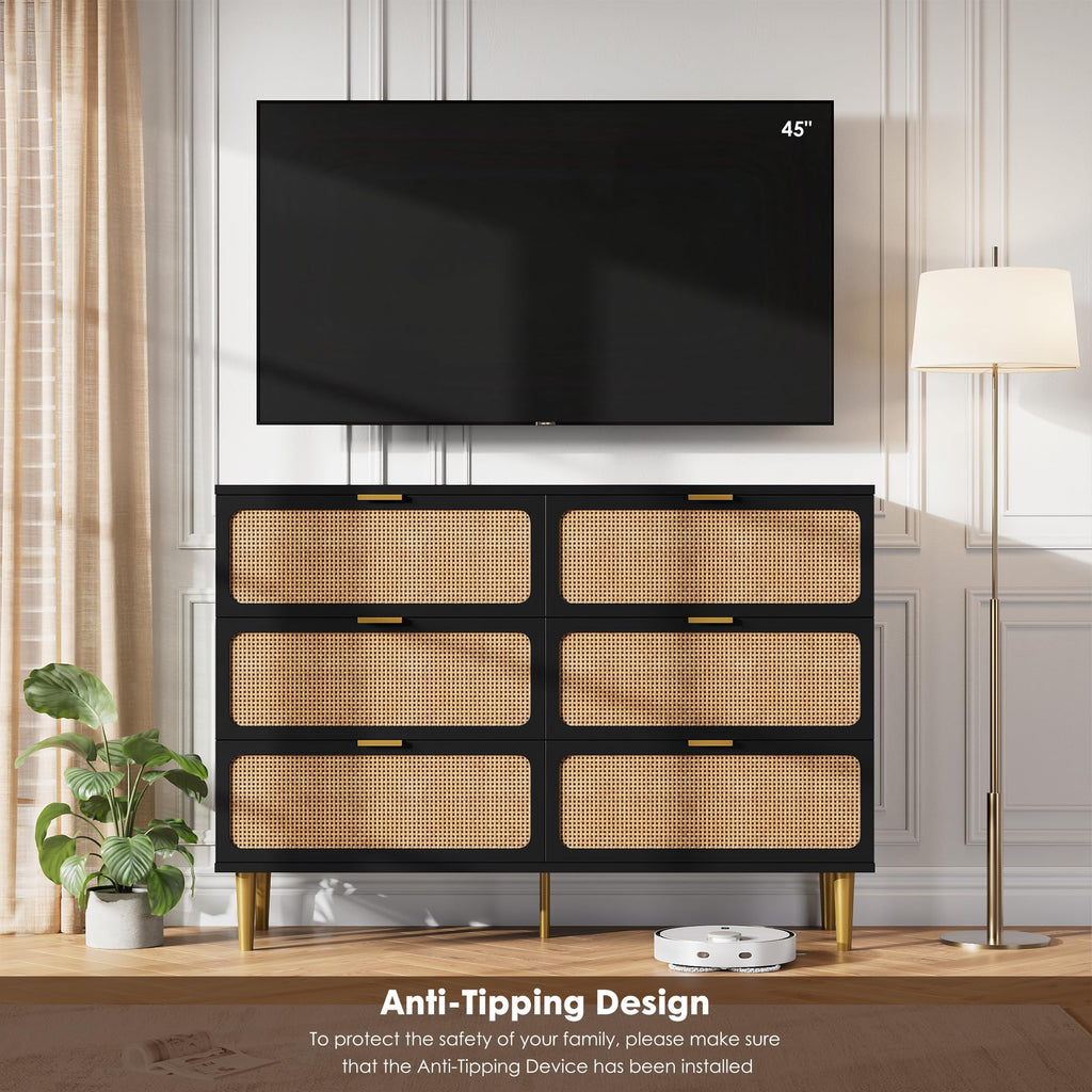Black Rattan 6 Drawer Dresser W696301