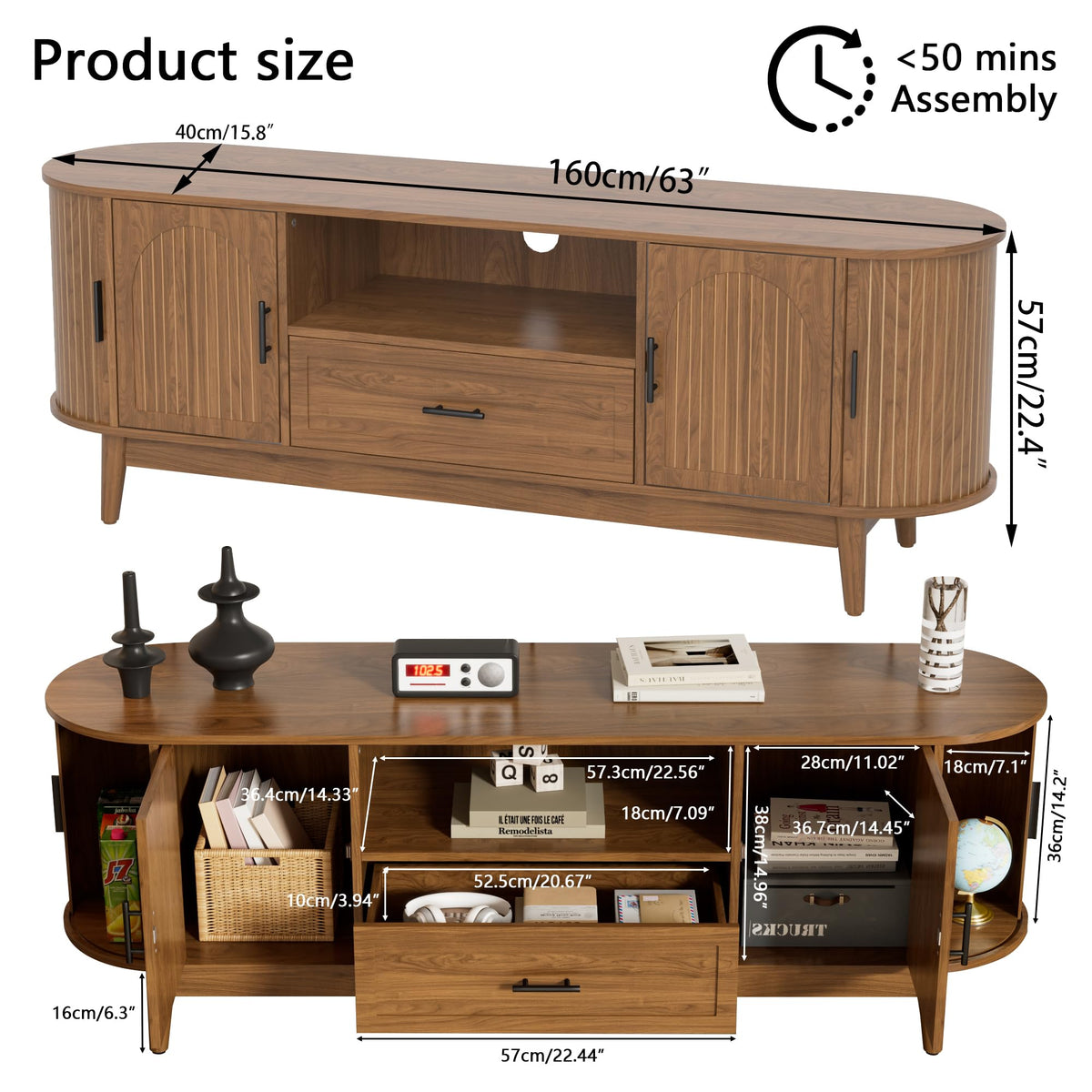 63" Fluted TV Stand with Drawers S52861