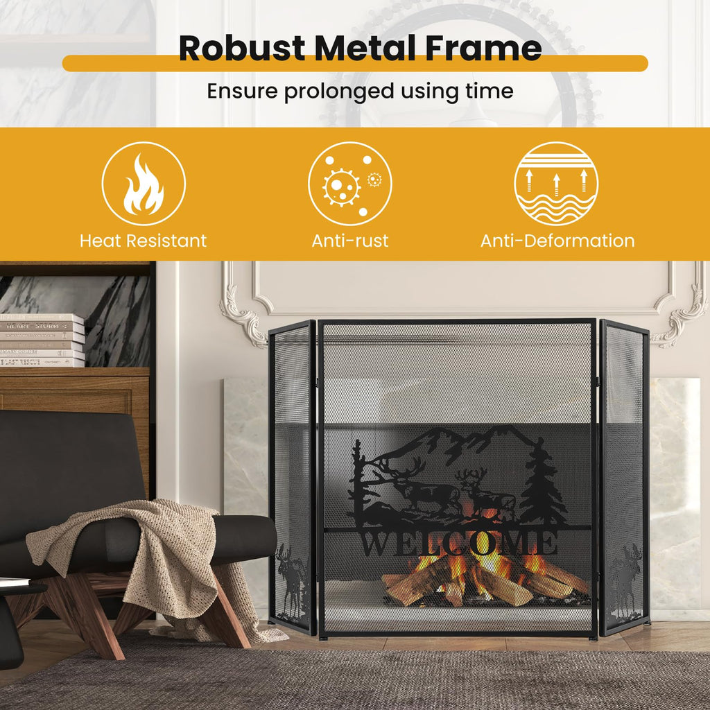 Foldable Fireplace Screen with Moose Pattern F2947