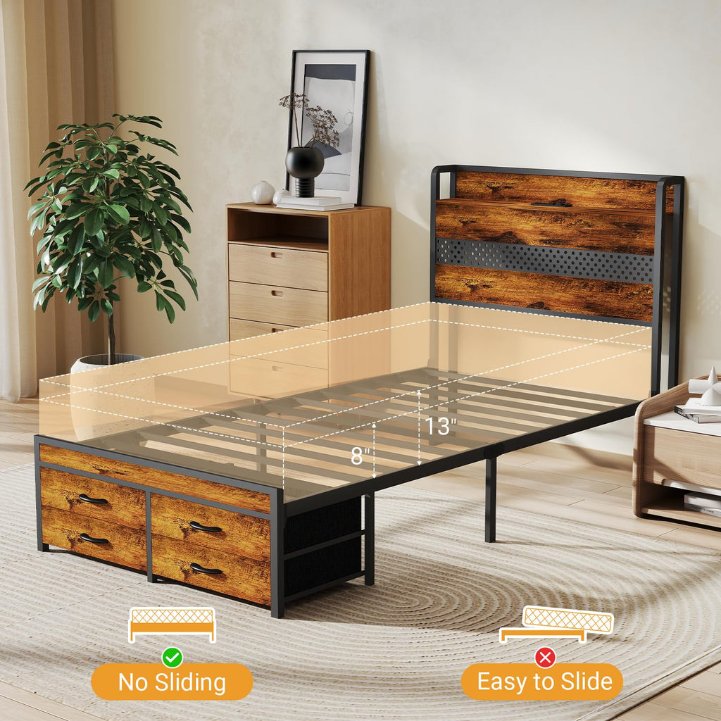 Twin Bed Frame with 2 Storage Drawers J7330