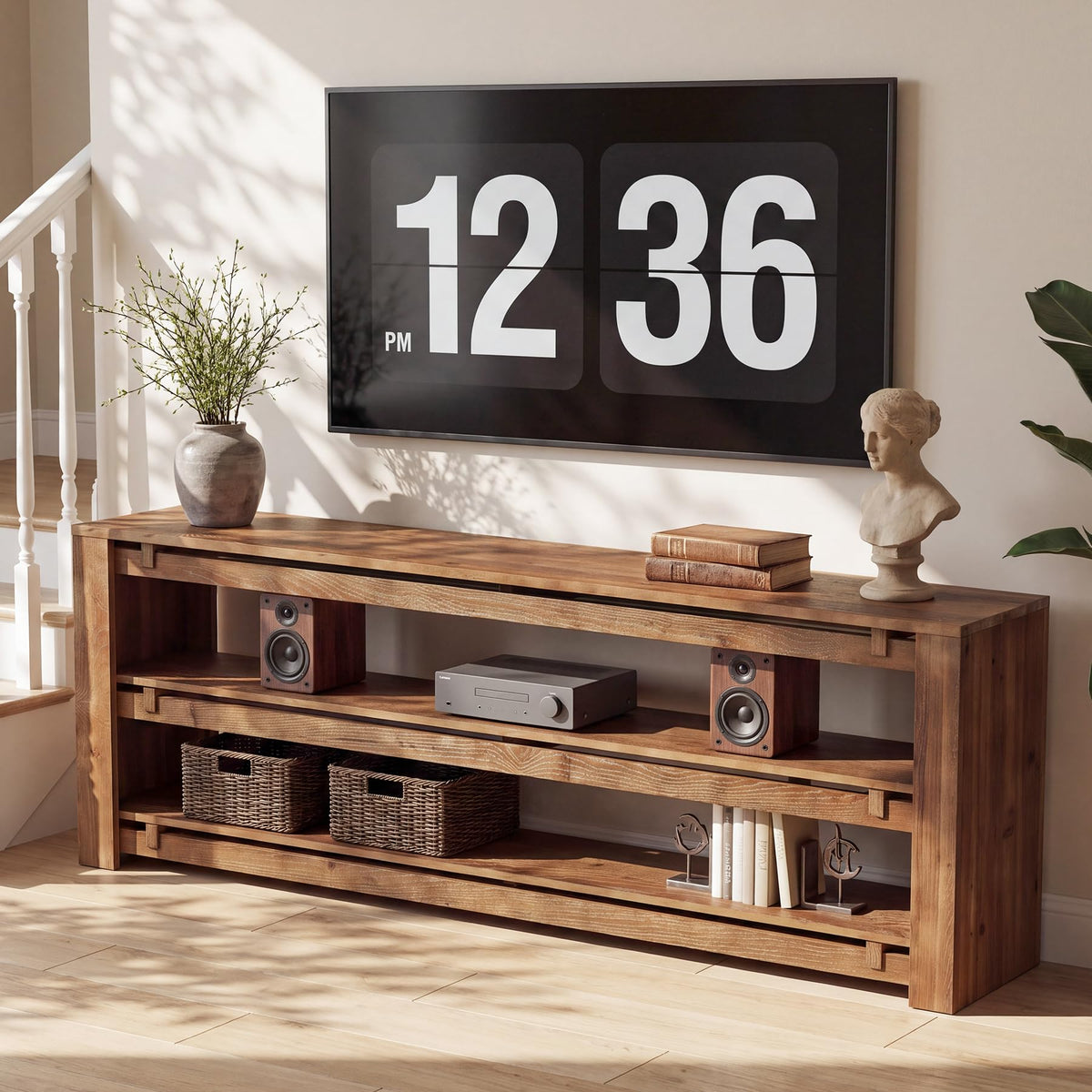 63" Solid Wood 3-Tier TV Stand H552
