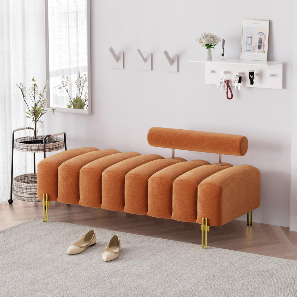 Velvet Upholstered Bench Ottoman with Adjustable Backrest C2899