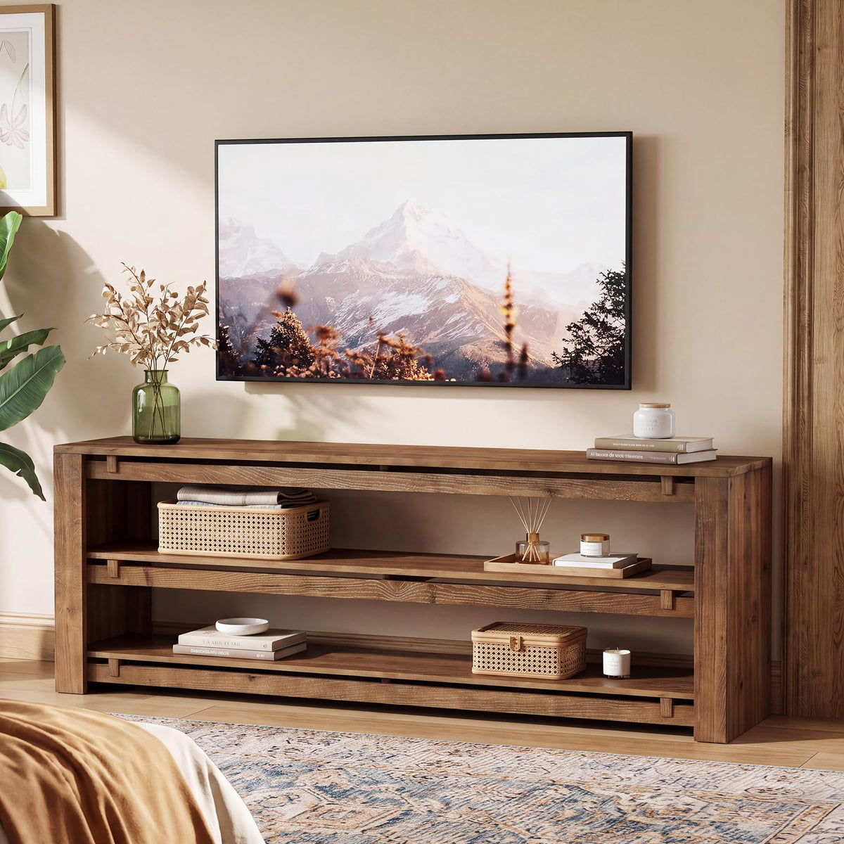 63" Solid Wood 3-Tier TV Stand H552