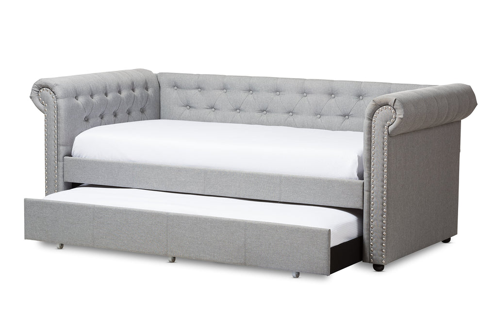 Light Beige Fabric Trundle Daybed W367