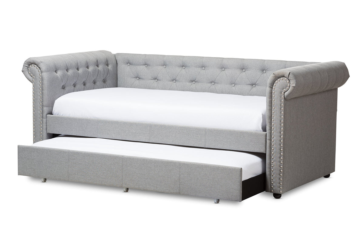 Light Beige Fabric Trundle Daybed W367