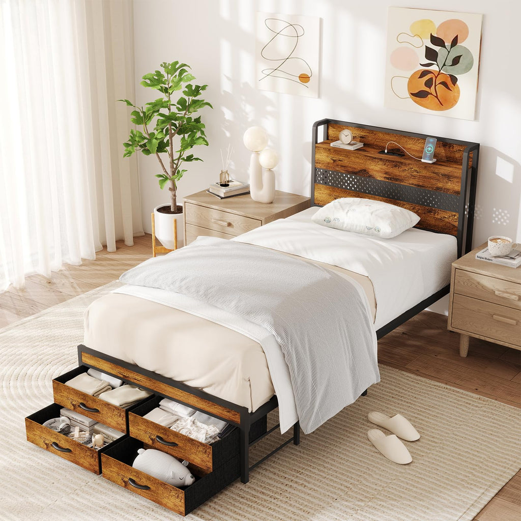 Twin Bed Frame with 2 Storage Drawers J7330