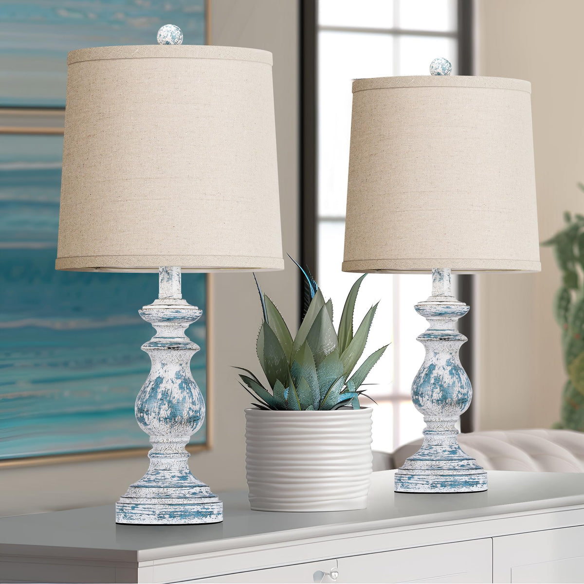 Set of 2 Table Lamps with Linen Shades B484