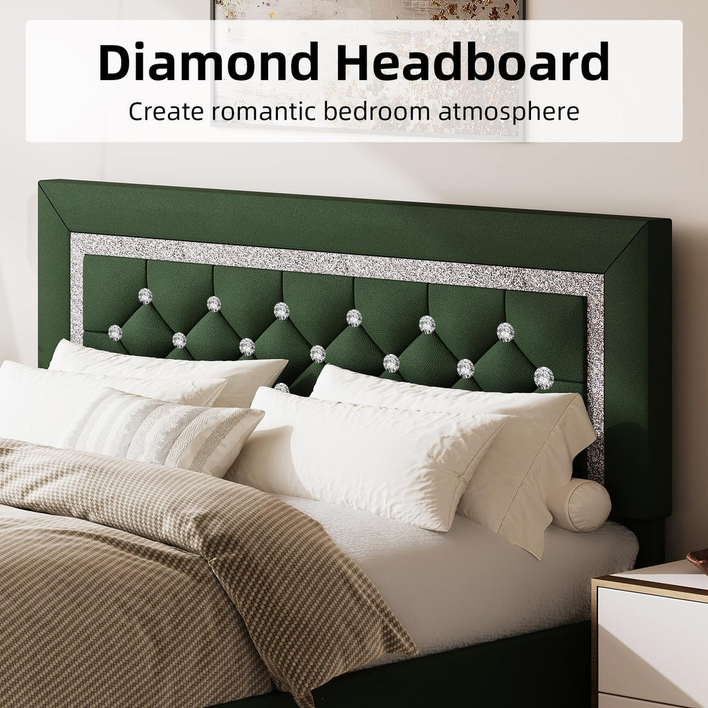 Green Faux Leather Upholstered Bed Frame with Headboard O7586