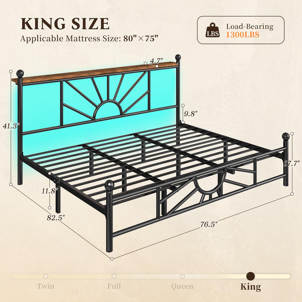 King Size Metal Platform Bed Frame with LED Lights I25816
