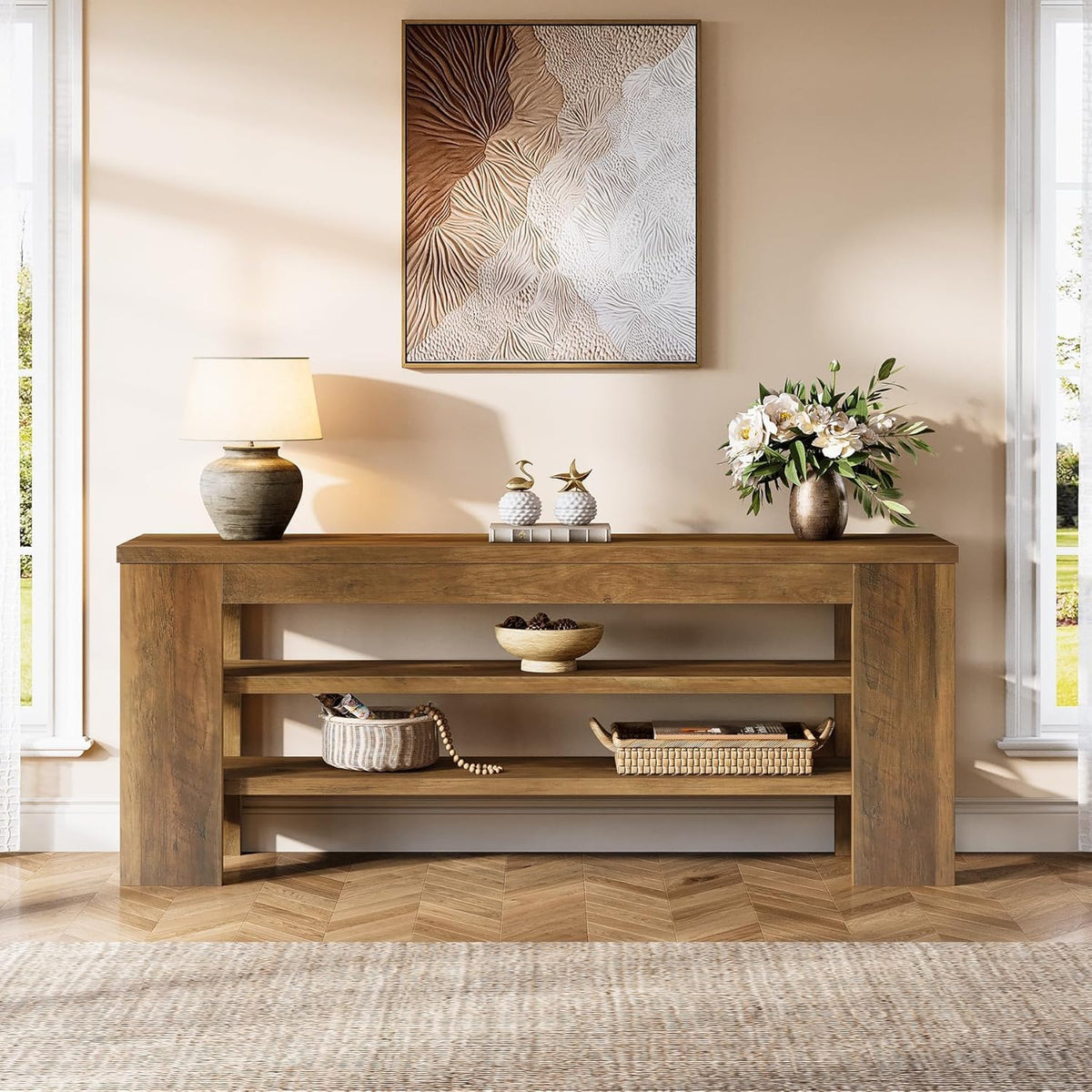 47" TV Stand with 3-Tier Open Storage Shelves Y144