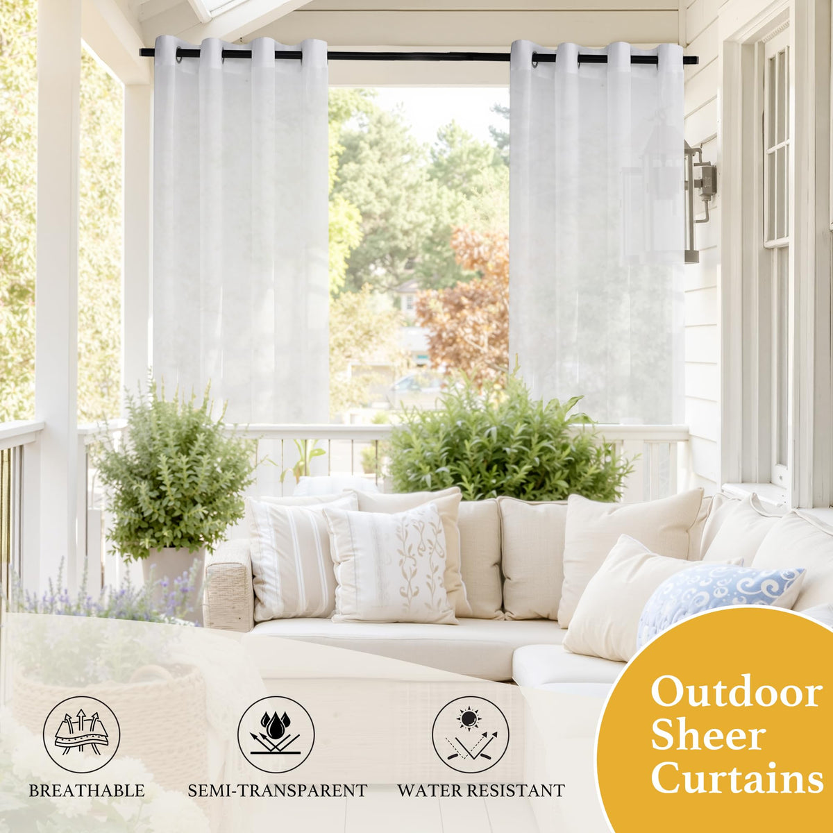 Waterproof Semi-Sheer Outdoor Curtains L528599