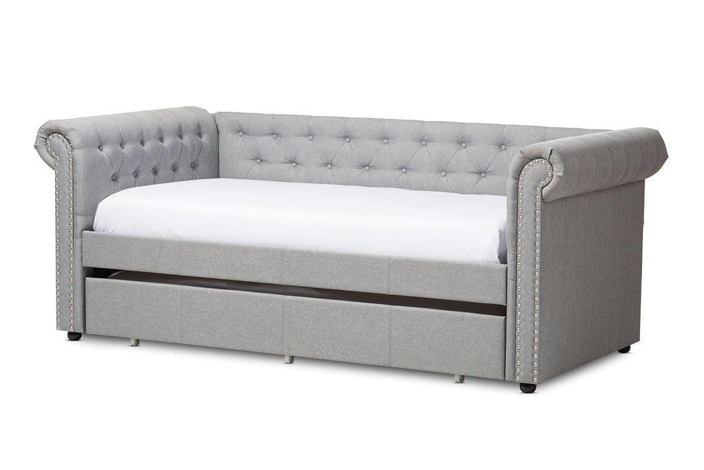 Light Beige Fabric Trundle Daybed W367