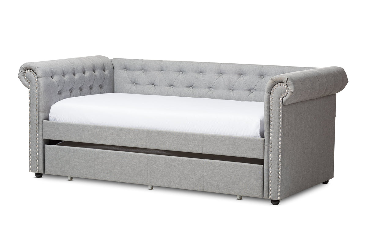 Light Beige Fabric Trundle Daybed W367